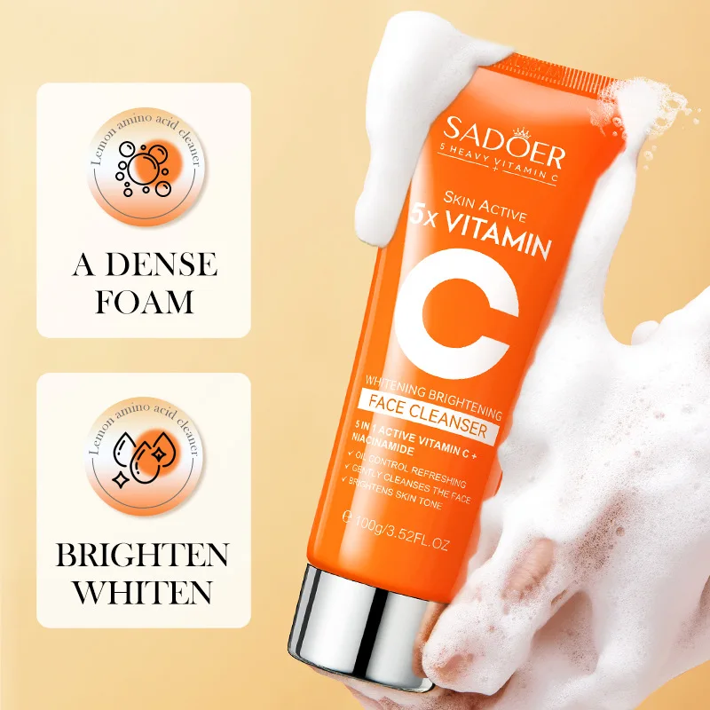 SADOER Vitamin C  Facial Cleanser Face Wash Foam Cleanser Deep Cleansing Moisturizing Brightening Hydrating Skin Care Products 4
