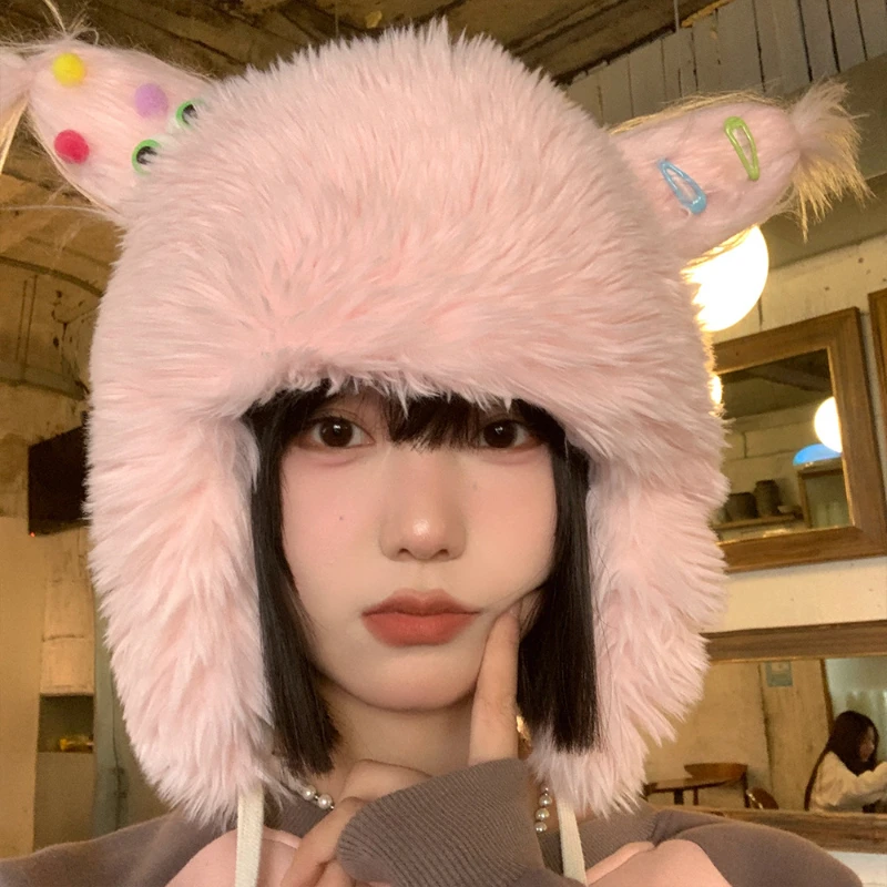 

Женская шерстяная шапка, осень и зима, милая шапка Lei Feng с защитой ушей, утепленная теплая шапка