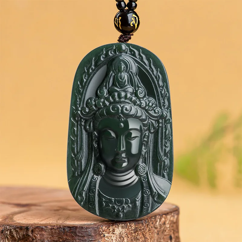 

Mai Chuang/Natural Hetian Cyan Jade Guanyin Head Necklace Pendant Fine Jewelry Luxury Accessories Amulet Men Women Couples Gifts