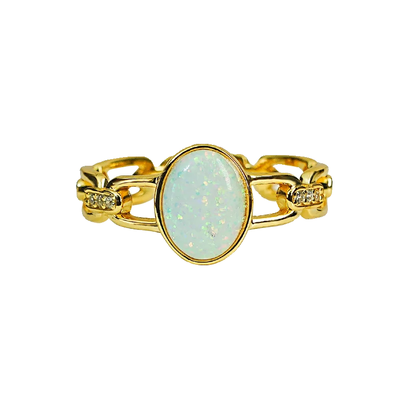 Fashionable White Opal Aobao 925 Silver Ring Set with High Carbon Diamonds, Versatile and Unique Design, High Grade
