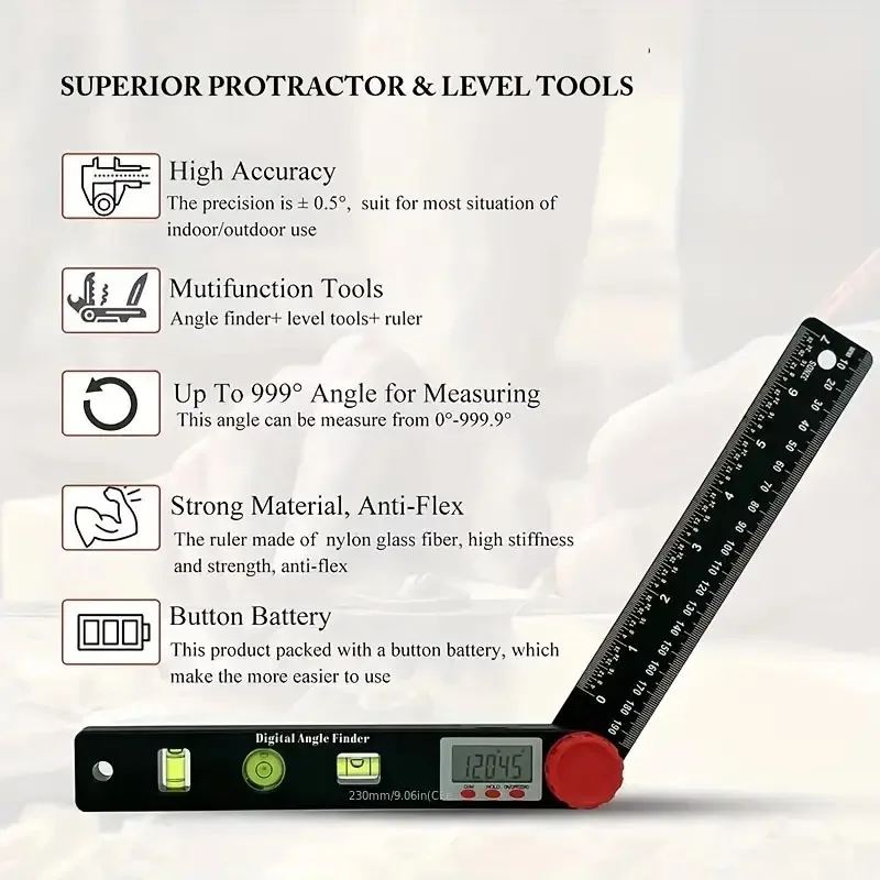 New Digital Angle Meter Inclinometer Digital Angle Ruler Electronic Goniometer Protractor Angle Finder Measuring Tool 230mm 6