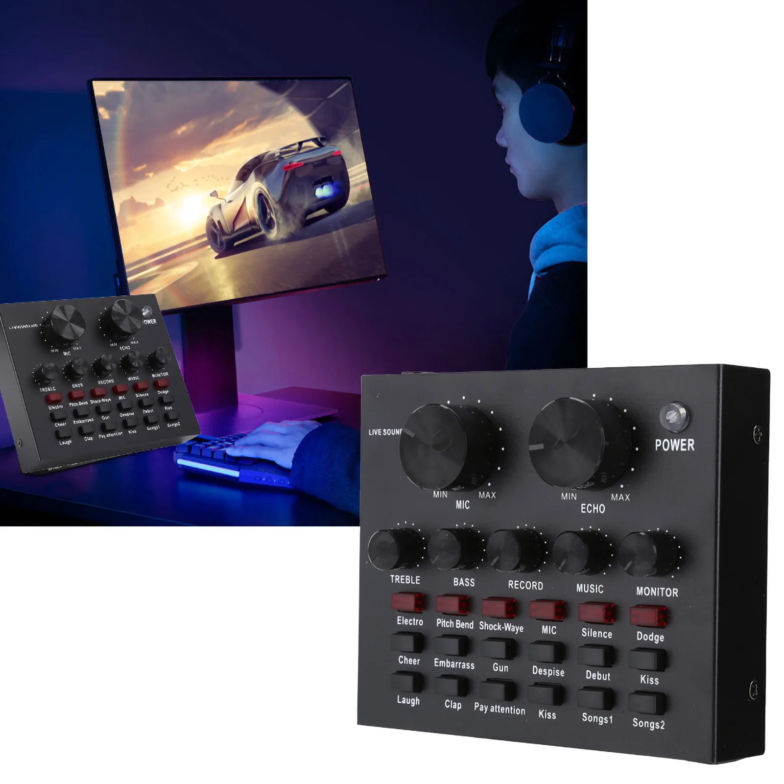 V8 사운드 카드 방송 장비 라이브 방송 사운드 카드 휴대폰 USB 호스트 다기능 컴퓨터 노래방