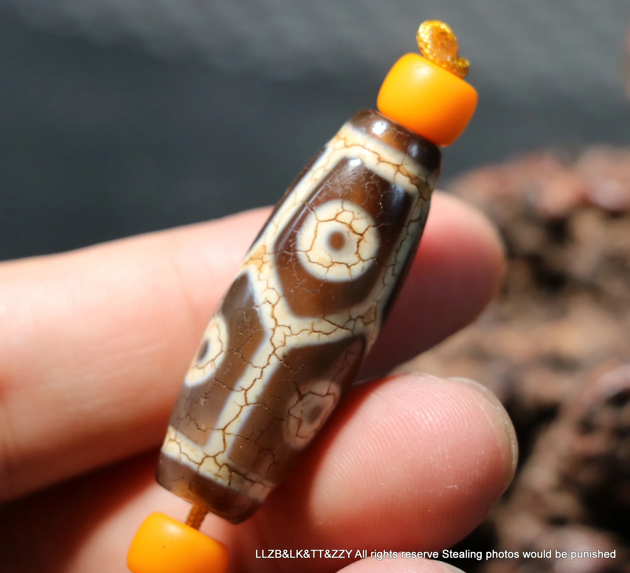 Unique Style Energy Tibetan Old Agate 6 Eye Longevity Totem dZi Bead Amulet 5A Pendant LKbrother Talisman UPS0930Qs