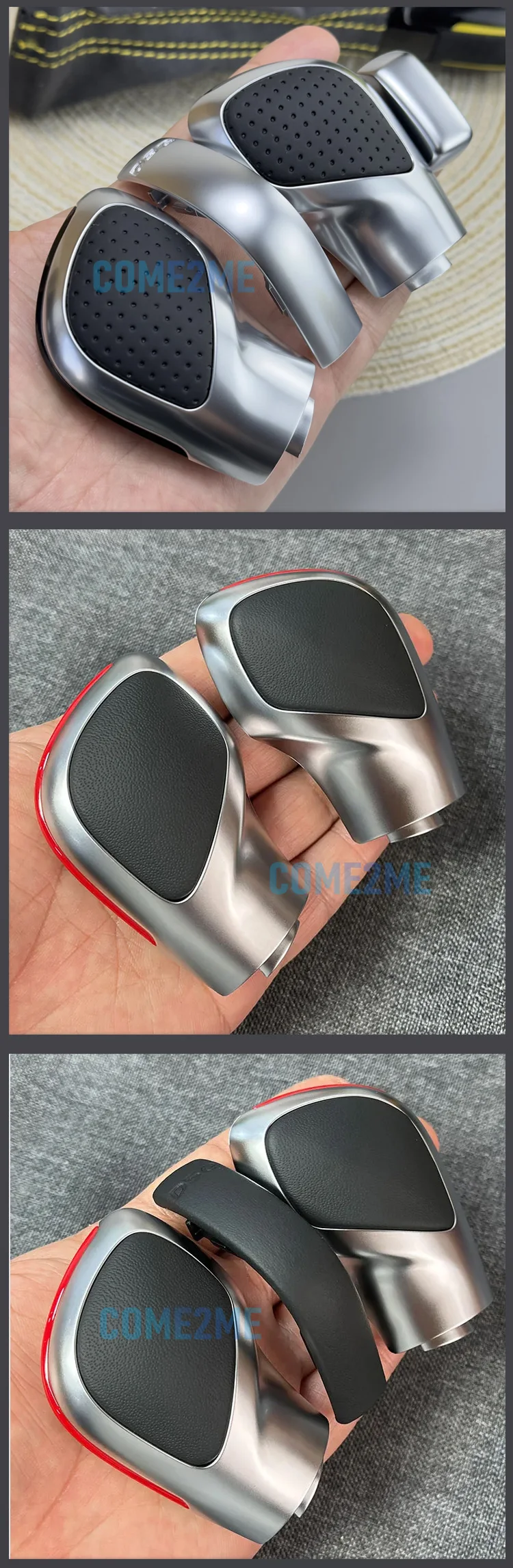 Chrome Matt With Leather Shift Knob Gear Side Cover DSG Emblem For VW Golf 6 7 R