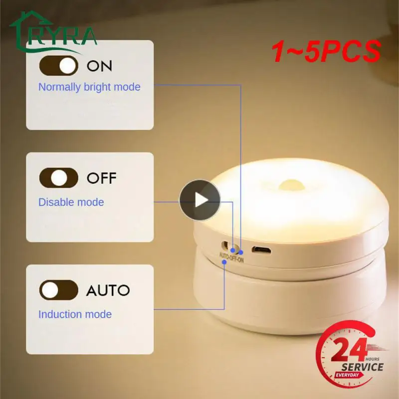 

Светодиодный ночник, USB-зарядка, датчик движения, круглые энергосберегающие светодиодные лампы, 1 ~ 5 шт., звук в спальне/коридоре/доме