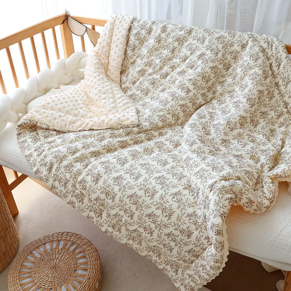 110X140cm Flower Print Baby Quilt Newborn Nap Quilts Soft Cotton Infant Blanket Fall Winter Swaddle Wrapped Bedding 2