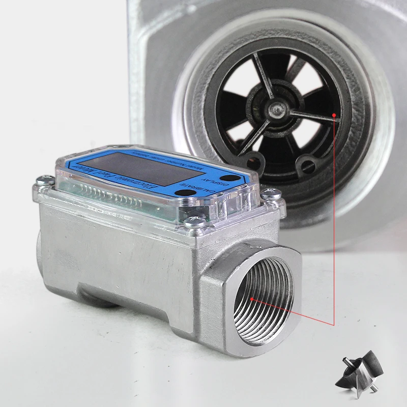 Flow Meter Water Flow Meter Turbine Flow Meter Digital Turbine Flow Meter 1 Inch / 1.5 Inch Turbine Water Flowmeter with Digital LCD Display Diesel Gasoline Water Flow Meter Thread Fuel Transfer Meter