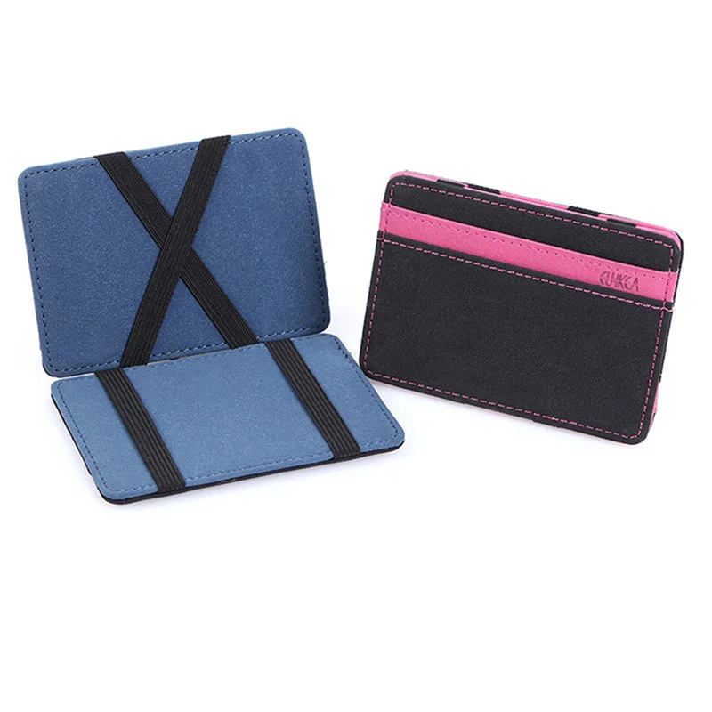 Mens PU Leather Magic Wallet Money Clips Slim Wallet Holder Clutch Bus Card Bag For Women Small Cash Holder Man Purse