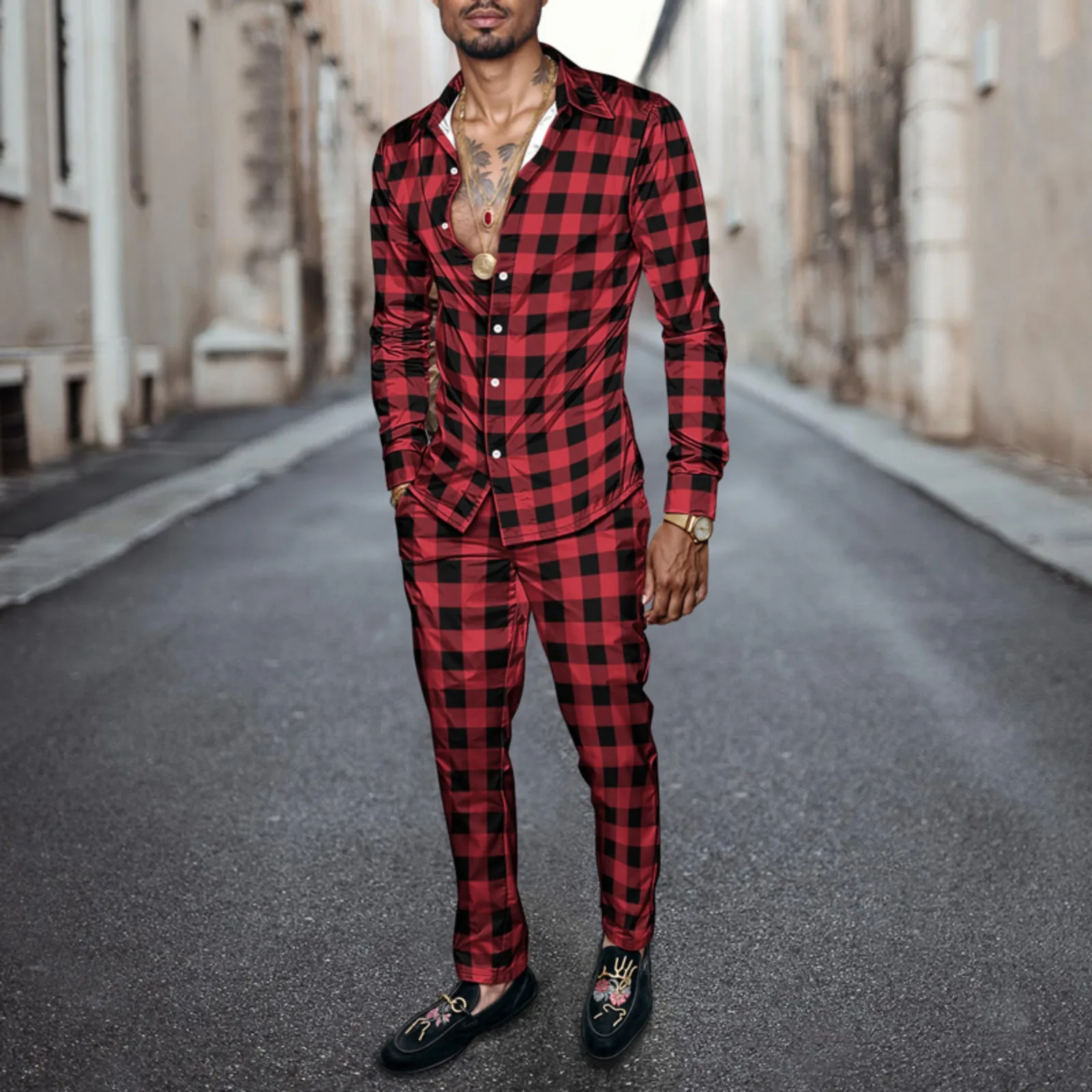 Set di camicie da uomo primavera estate 2025, stampate, alla moda, semplici, in due pezzi, a maniche lunghe, stile urbano di alta qualità_voghion.com