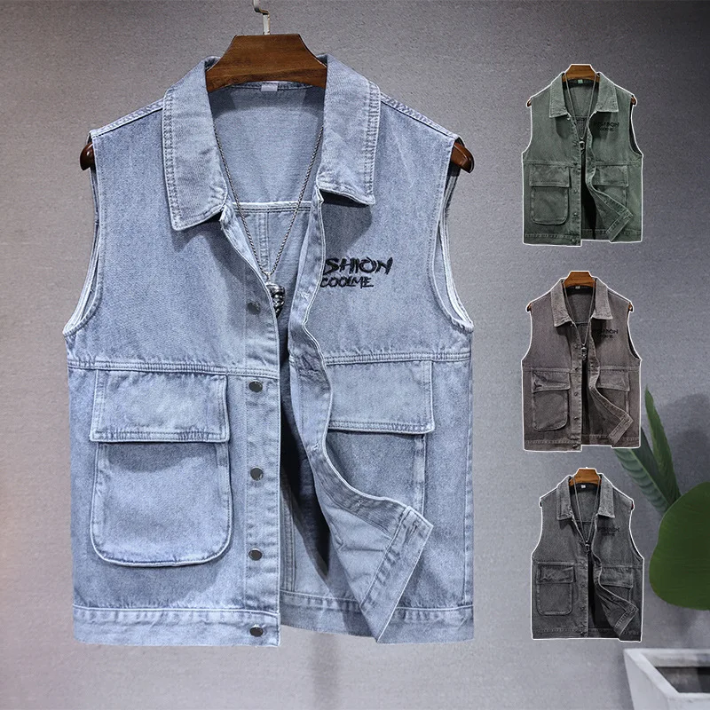 

2024 New Trendy Men's and Women's Same Style Tank Top Four Seasons Loose Fashion Motorcycle Cowboy Work Vest Men's Y2K Clothing