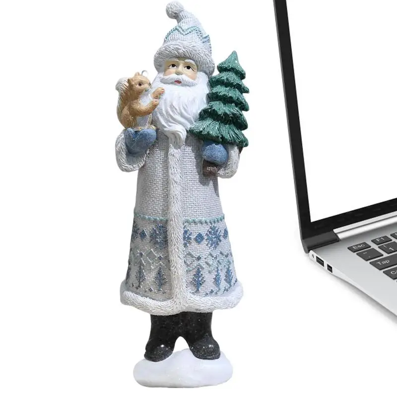 

Santa Claus Figurines Mini Santa Claus White Silver Coat Resin Christmas Tree Desktop Decor For Home And Party Decoration