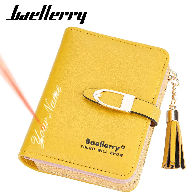 

Baellerry Women Wallets Card Holders Name Engraving Brand Female Purse New Short Zipper Coin Pocket PU Leather Women's Wallet