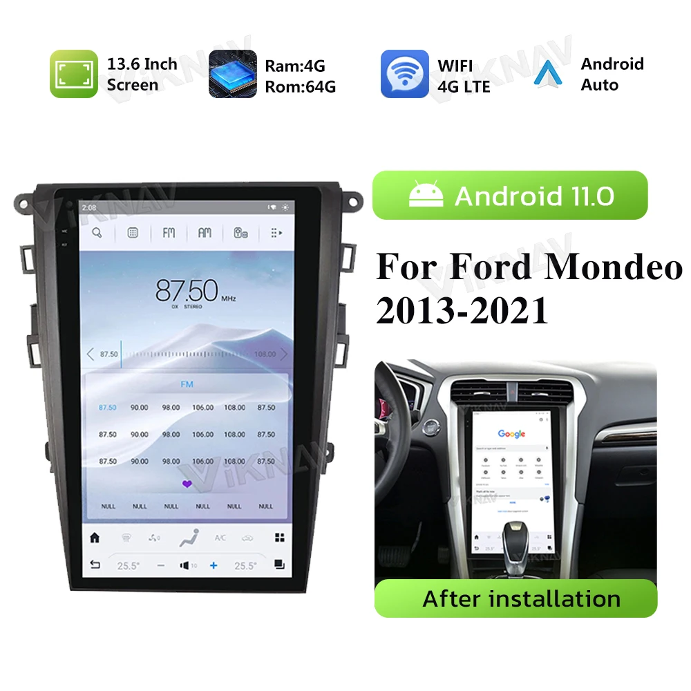 

Multimedia Player Car radio For Ford Mondeo 2013-2021 Android Auto Audio 13.6 inch 8Core Wireless CarPlay GPS Tesla Style Screen