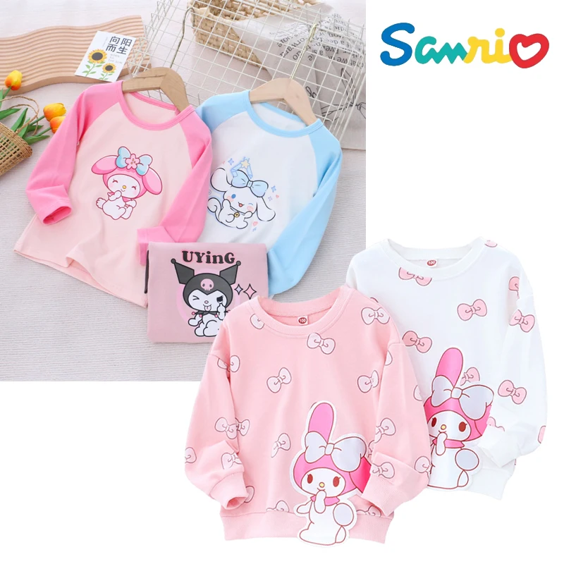 

Женская рубашка с длинным рукавом Sanrios My Melody Cinnamoro Kuromi, футболка с длинными рукавами реглан, топы с круглым вырезом, пуловер, детская одежда
