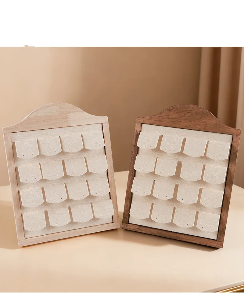 Beige Walnut-Style Vertical Jewelry Display Stand Earrings riing Display Tray Stud Earrings Holder Jewelry showcase Rack