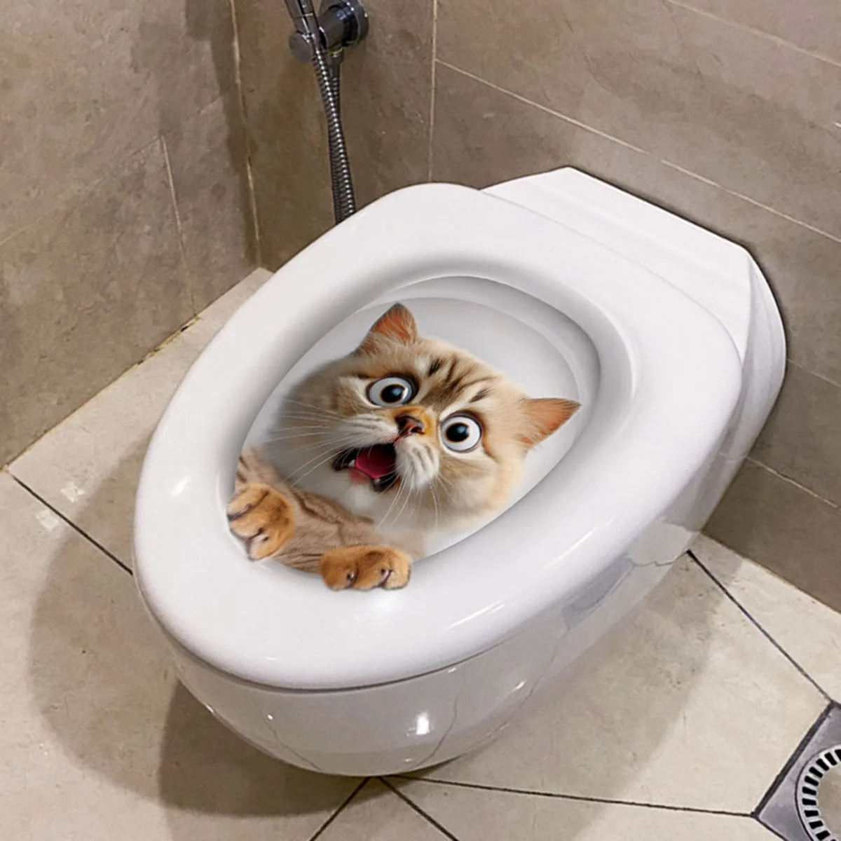 1pc Scary Cat Toilet Wall Stickers Unique Home Decoration Decal Fun Atmosphere