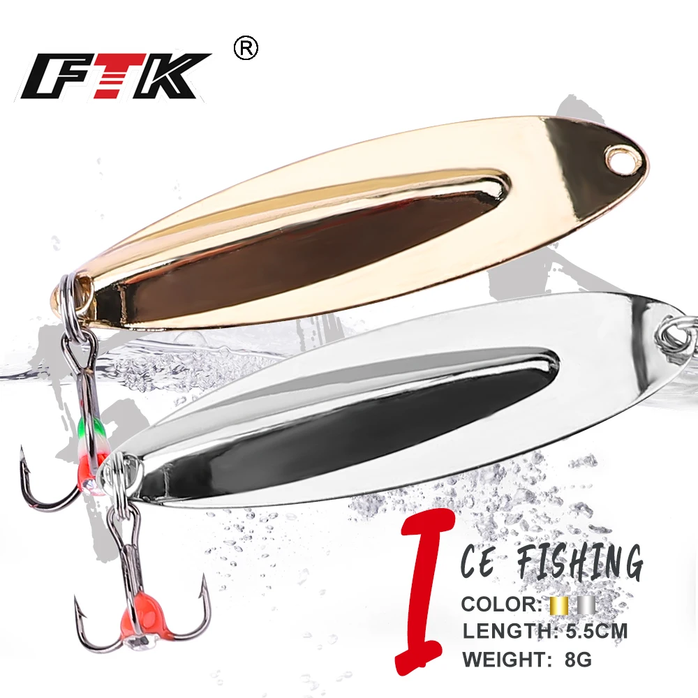 FTK Eisfischen-Köder Löffelköder 8g 55mm 1 Stück Gold/Silber Aluminium Angelköder Spinner-Köder Dreifachhaken 10 # Harte Köder