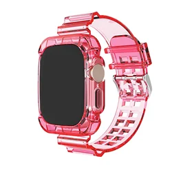 Transparent Silicone Sports Band and Case for Apple Watch - Clear Strap Bracelet (Rose Red)
