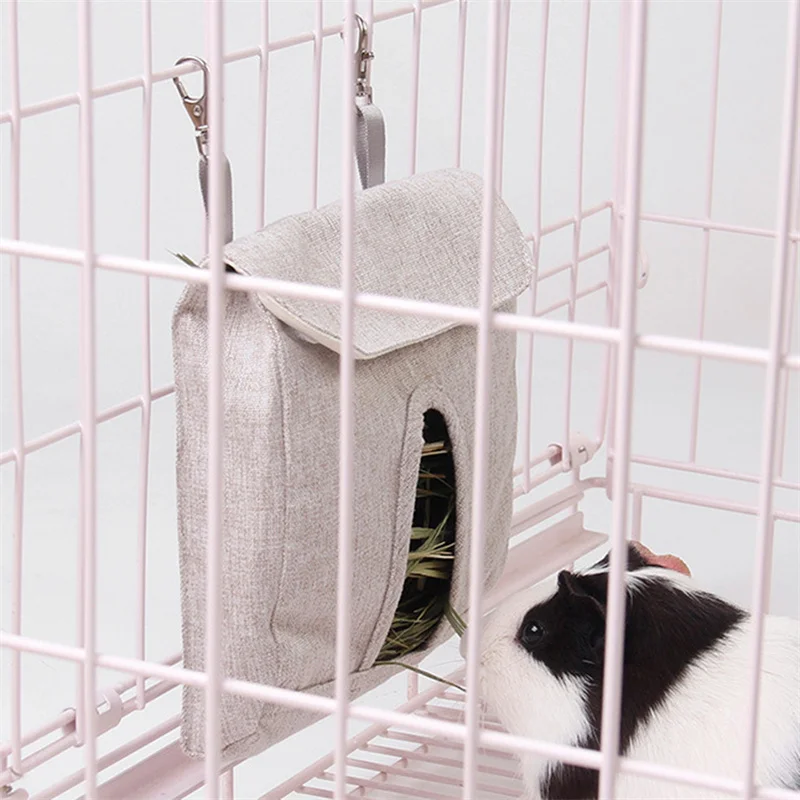 Hanging Pouch Feeder Hay Bag Holder Feeding Dispenser Container for Rabbit Guinea Pig Small Animals Pet 1