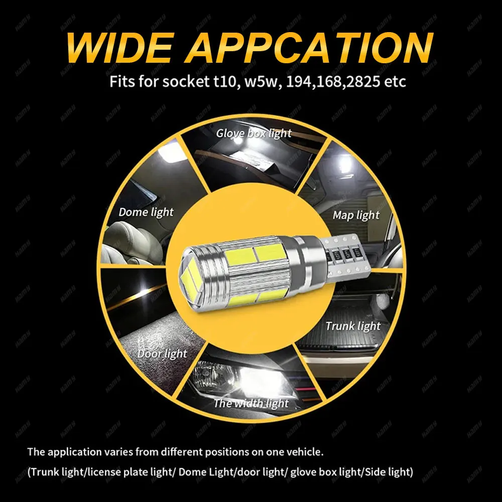 ڵ LED ȣ 194 LED ,  , 12V 10SMD, 6500K ȭƮ  ̵ Ʈũ ȣ , T10 W5W, 2 