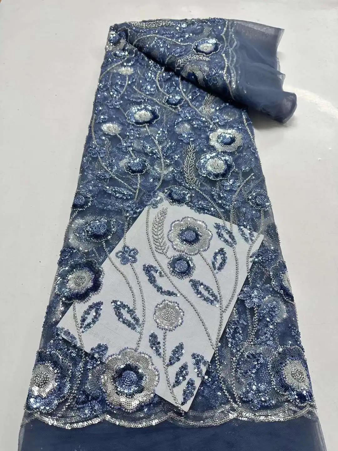 

Африканская кружевная ткань 2024, высококачественное кружево, роскошные бусины, блестки, Свадебное кружево, французское Сетчатое платье, материалы 5 ярдов scw50