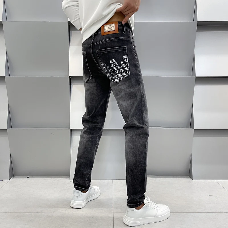 High-End Jeans Men's Slim-Fitting Straight Pants for Spring and Summer Casual Versatile Pants Men's Fashion Black Pencil Pants