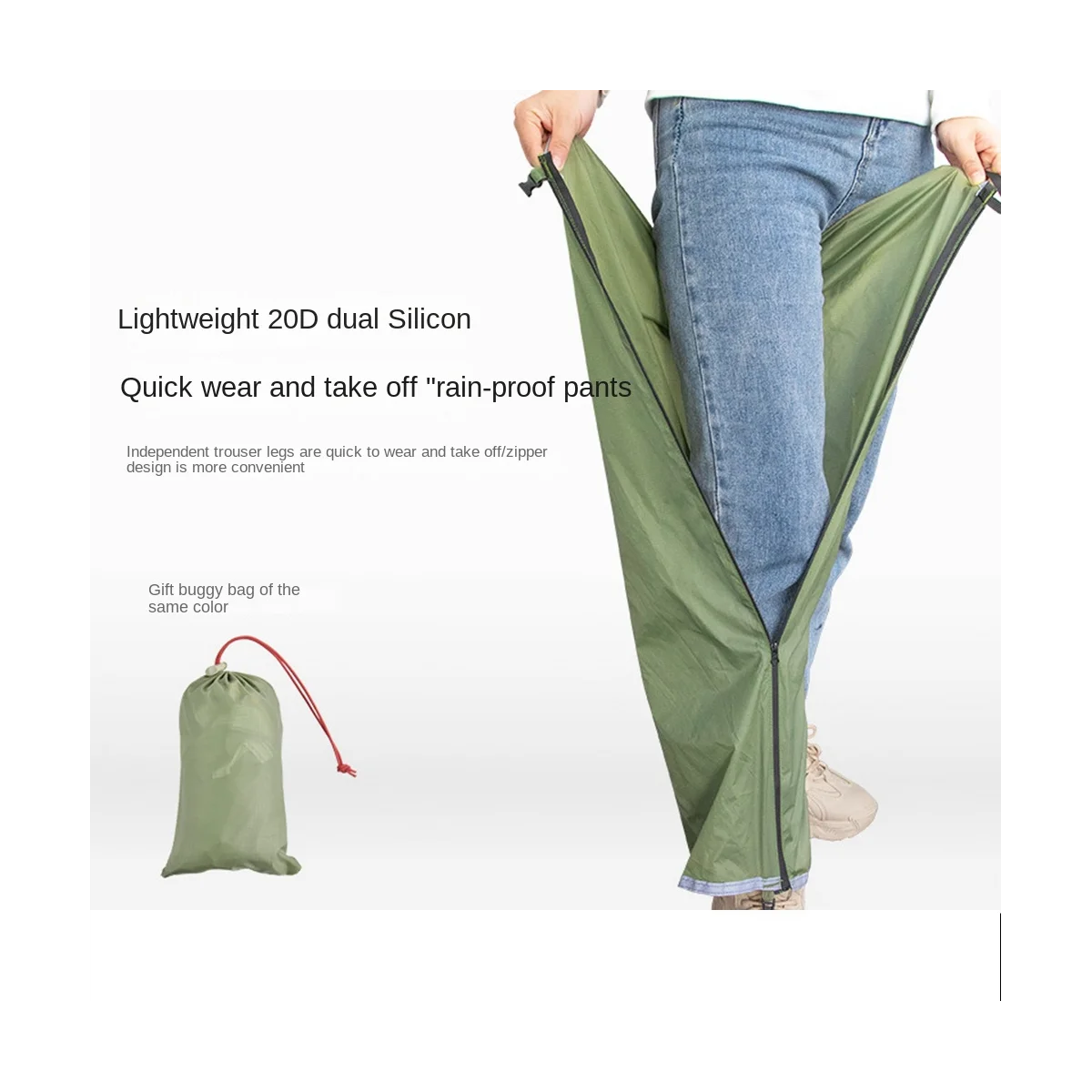 

Multifunctional Outdoor Split Rain Pants Portable Moisture-Proof Rain Gear Hiking Rain Pants Adjustable Rain Pants,Green