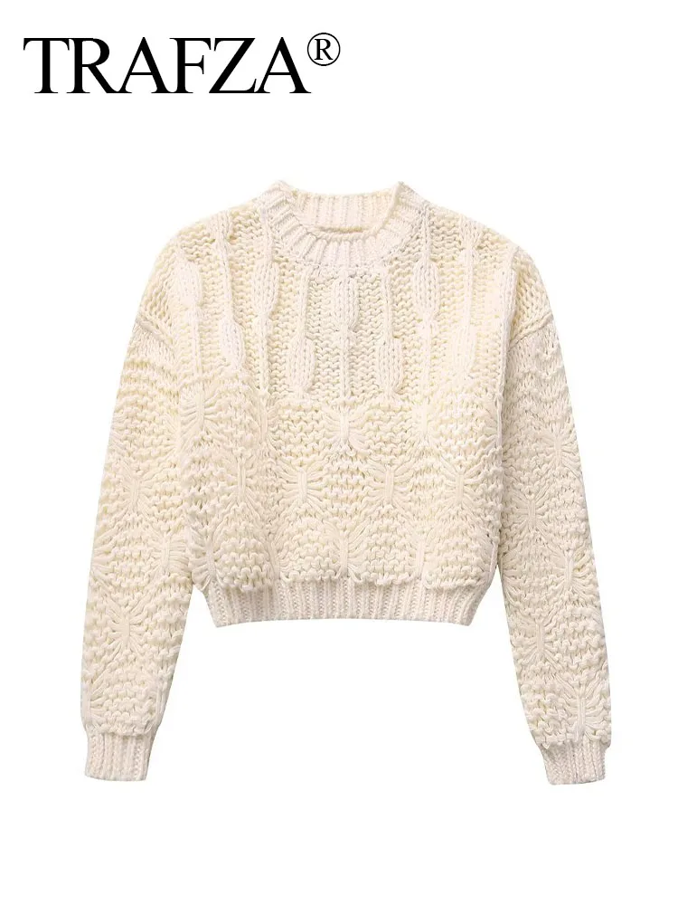

TRAFZA Female Fashion Casual Knitted Tops Solid Color O-Neck Long Sleeves Loose Pullovers Autumn Sweater Tops Woman 2023 Trendy