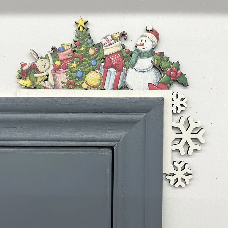 ChristmasDoorFrameDecorationWoodDoorFrameSantaClausTrimXmas
