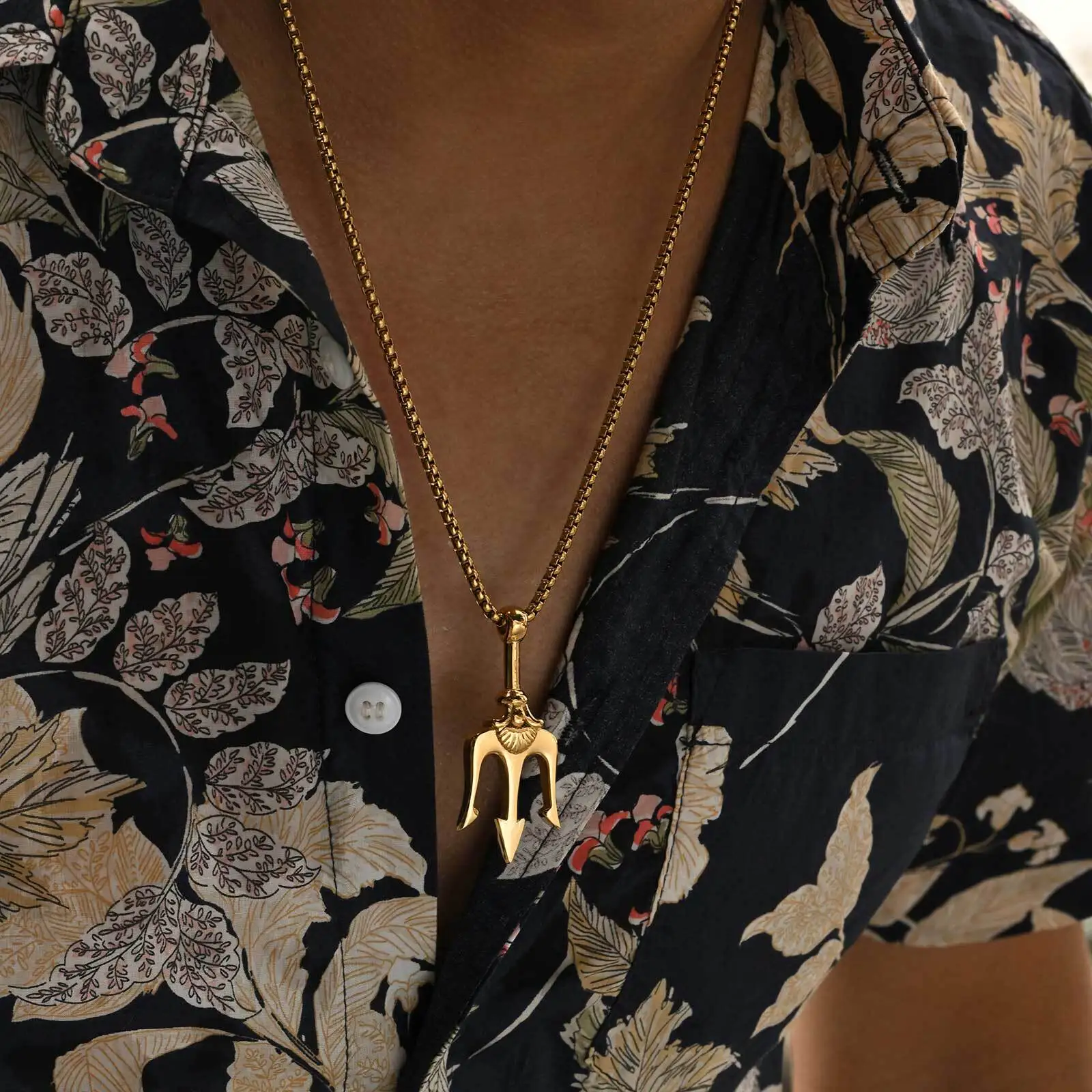 Original Design Men's Trident Necklace,Stylish Stainless Steel Pendant Necklace,Punk Jewelry Gift for Husband Dad Son BBF