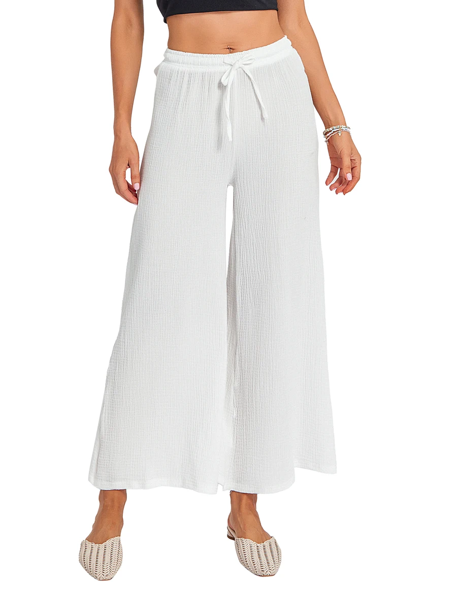 

YILEEGOO Women s Loose Yoga Pants Solid Color Drawstring Elastic Waist Wide Leg Trousers Casual Fitness Pants