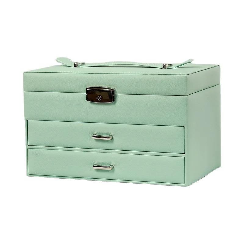 

Luxury Three Layers Big Jewelry Box Bracelets Earrings Necklace Display Storage Case PU Drawer Jewel Organizer Case Wedding Gift