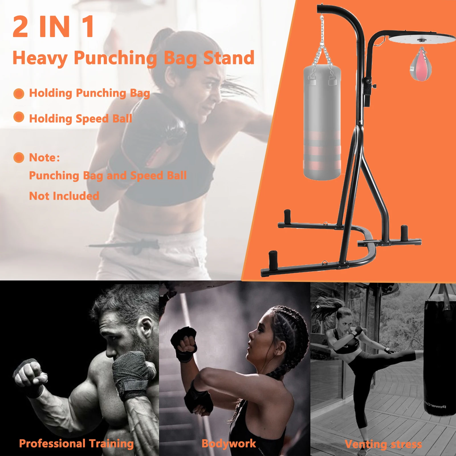 AOOU Heavy Boxing Bag and Speed Bag Stand, Steel Punching Stand for Heavy Bag, Height Adjustable