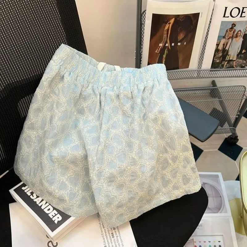Korean Fashionable Female Printing Drawstring Shorts 2023 Casual All-match Wide Leg High Waist Shorts Summer Women's Clothing