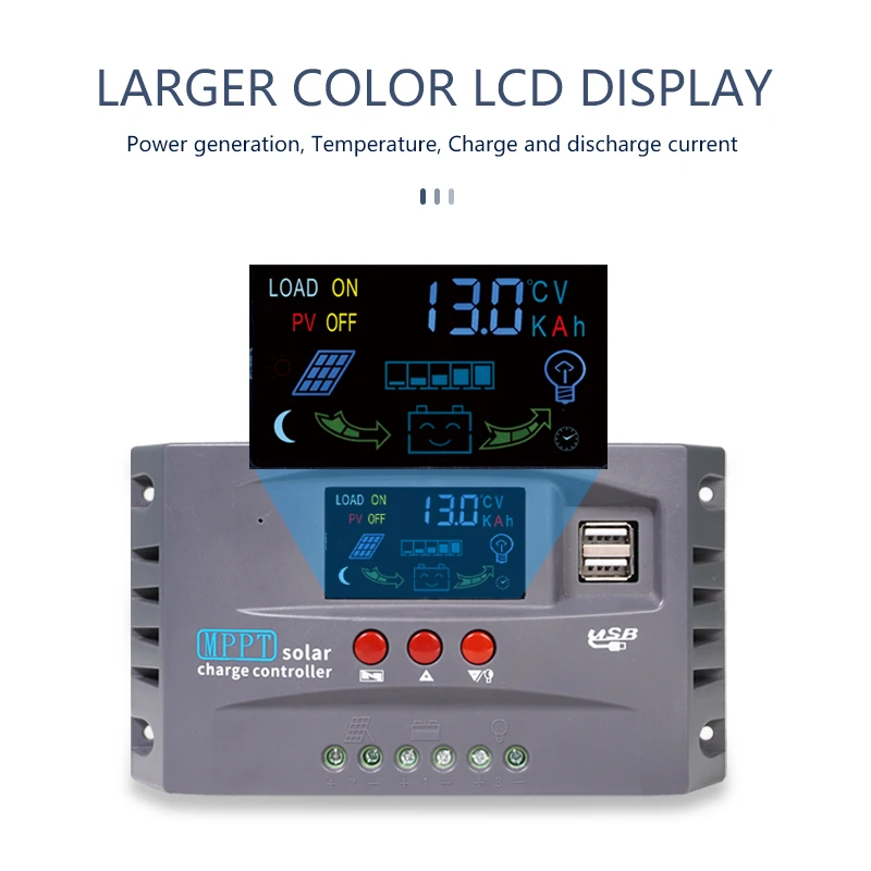 Regolatore Solare Mppt 10A 20A 30A Regolatore Di Carica Solare Smart Mini Caricatore Fotovoltaico Regolatore Di Tensione Schermo Led A Colori Usb