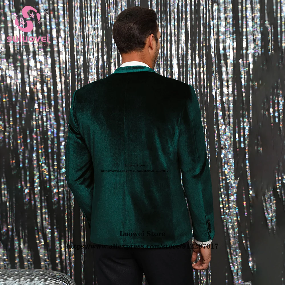Fashion Velvet Wedding Suits For Men Slim Fit 2 Piece Pants Set Formal Groom Peaked Lapel Tuxedo Blazer Terno Masculino Completo