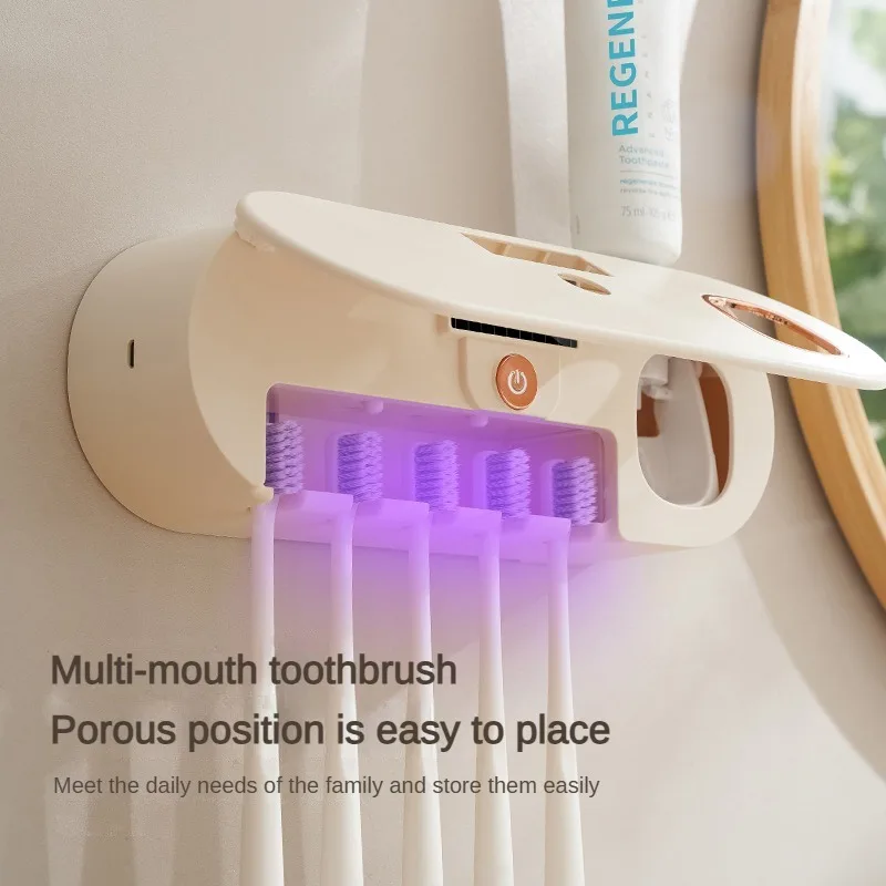 New Smart Toothbrush Holder UV Timing Sterilization No-Punch Tooth Squeezer 30-Day Endurance 1200mAh Battery Capacity Odorless