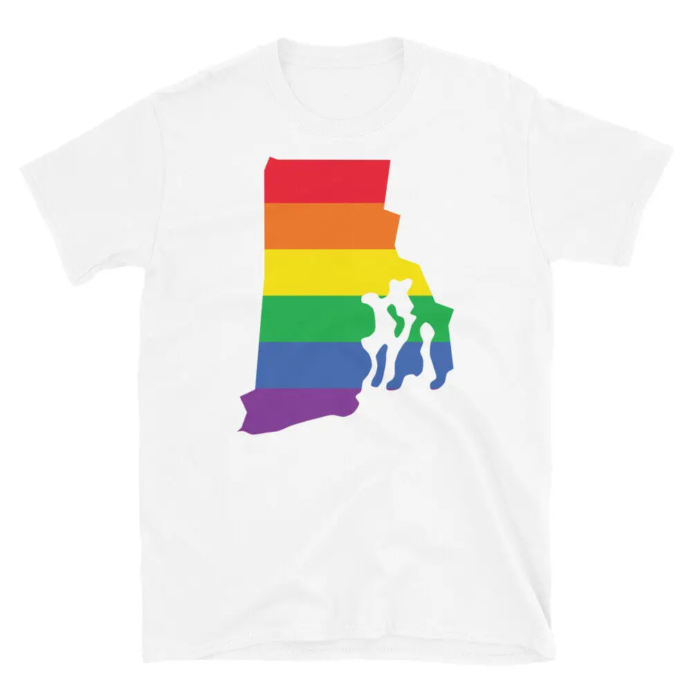 T-Shirt Unisex A Maniche Corte Con Bandiera Arcobaleno Rhode Island State Lgbtq Gay Pride