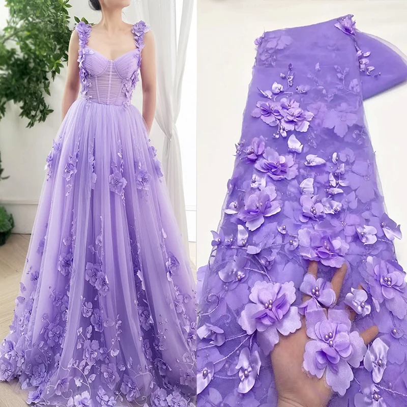 3D Embroidered Flower Mesh Fabric Embroidered Lace Clothing Wedding Dress Embroidery Clothing Fabric Wholesale