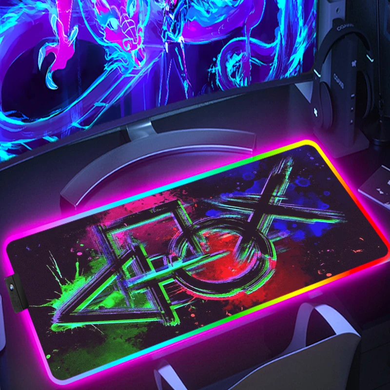 RGB Mouse Pad PlayStationes Anime Mats Computer Accessories Desk Mat Game Mousepad Xxl Office Gaming Gamer Deskmat Large Desktop