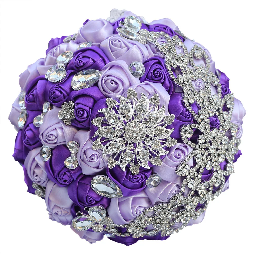 

Handmade Simulation Purple Ribbon Rose DIY Bride Bouquet Wedding Church Decoration Supplies Bridesmaids Accessories Hand Bouquet