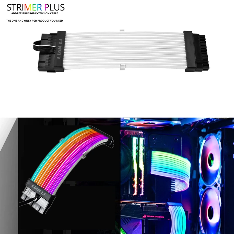 LIAN LI Strimer Plus RGB PSU Extension Cable 24Pin ATX Rainbow