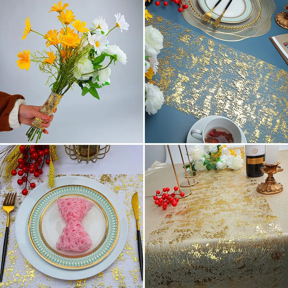Glamorous Gold Glitter Table Runner - Elegant Mesh Sparkle Fabric for Events and Celebrations