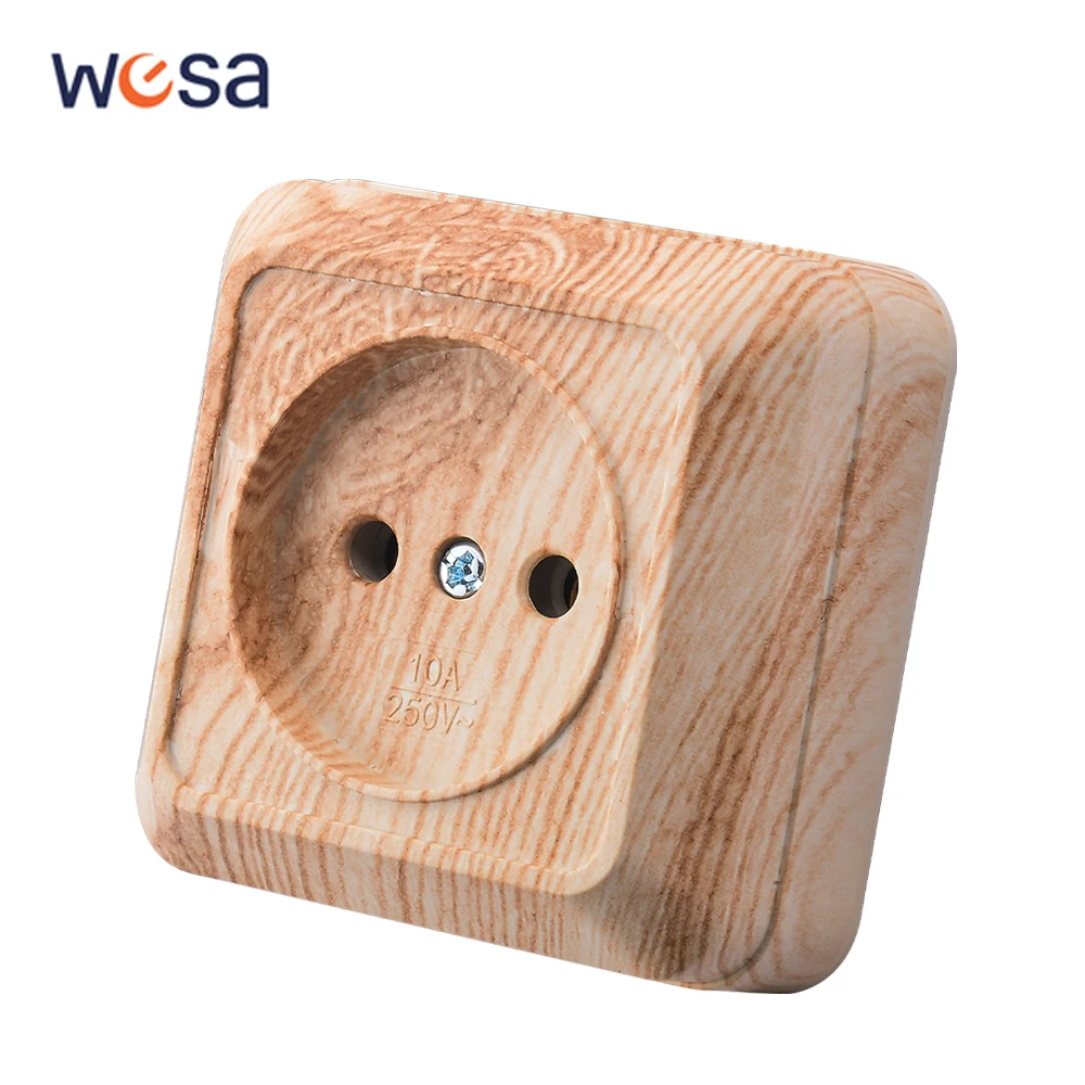 WESA Wood Wall Mount Socket EU Standard Electrical Outlett Vintage Imitation Wooden Color Power Socket Flame Retardant Plastic