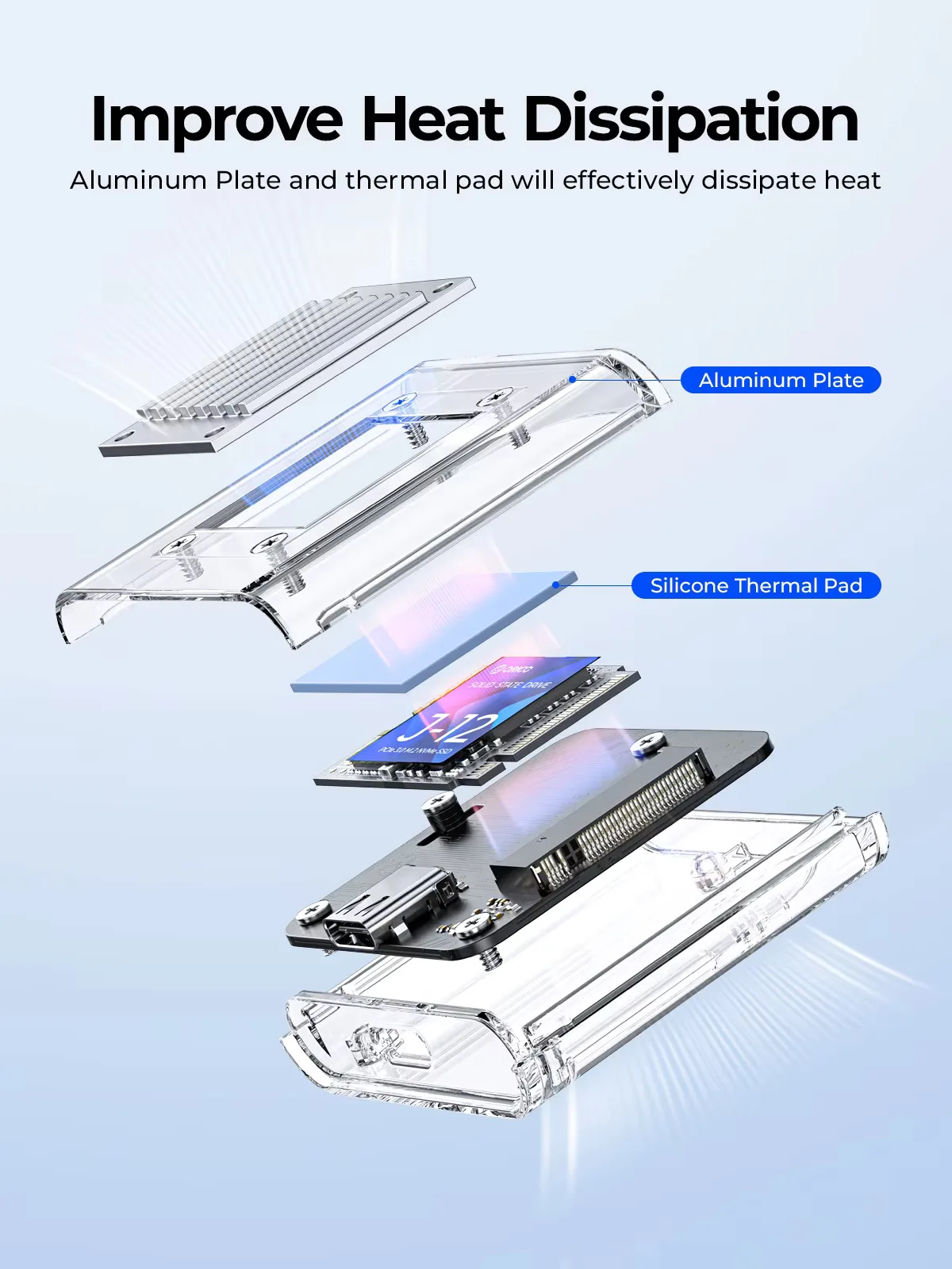 ORICO-NVMe SSD Enclosure Hard Drive Enclosure for PCIe SSD Transparent External Adapter M.2 to USB Type C Mini 2230 M.2 SSD Case 10Gbps