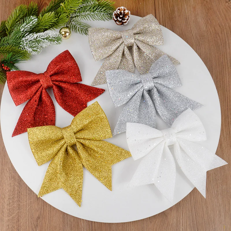 Large Red Gold Sparkling Bow Glitter Christmas Ribbon Bowknot Xmas Tree Hanging Ornaments New Year Home Decoration Navidad 2024