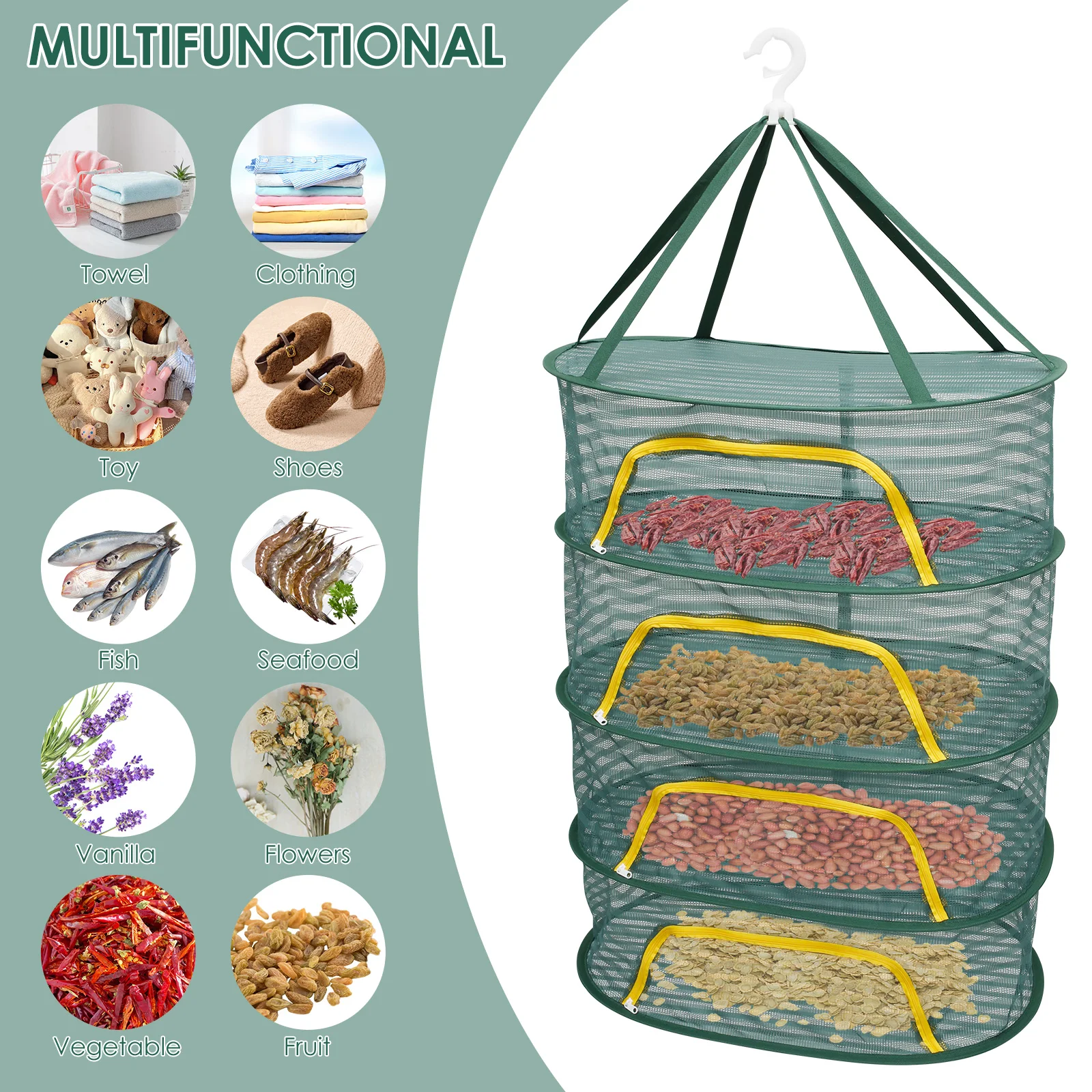 Hanging Mesh Drying Rack Folding Food Drying Net Multifunctional Drying Net for Clothes Toys Herbs Vegetables Fruits Fish Plants 3