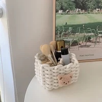 Storage Basket Makeup Desktop Organizer Home Decor Cosmetic Sundries Hand Woven Storage Basket Organizer Box Fabric Cute Bear 2