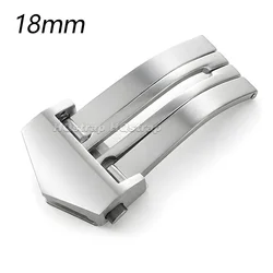 Universal Butterfly Deployment Watch Buckle in Brushed Stainless Steel with Double Lock Folding Clasp for Canvas and Leather Straps (Silver - 18mm)