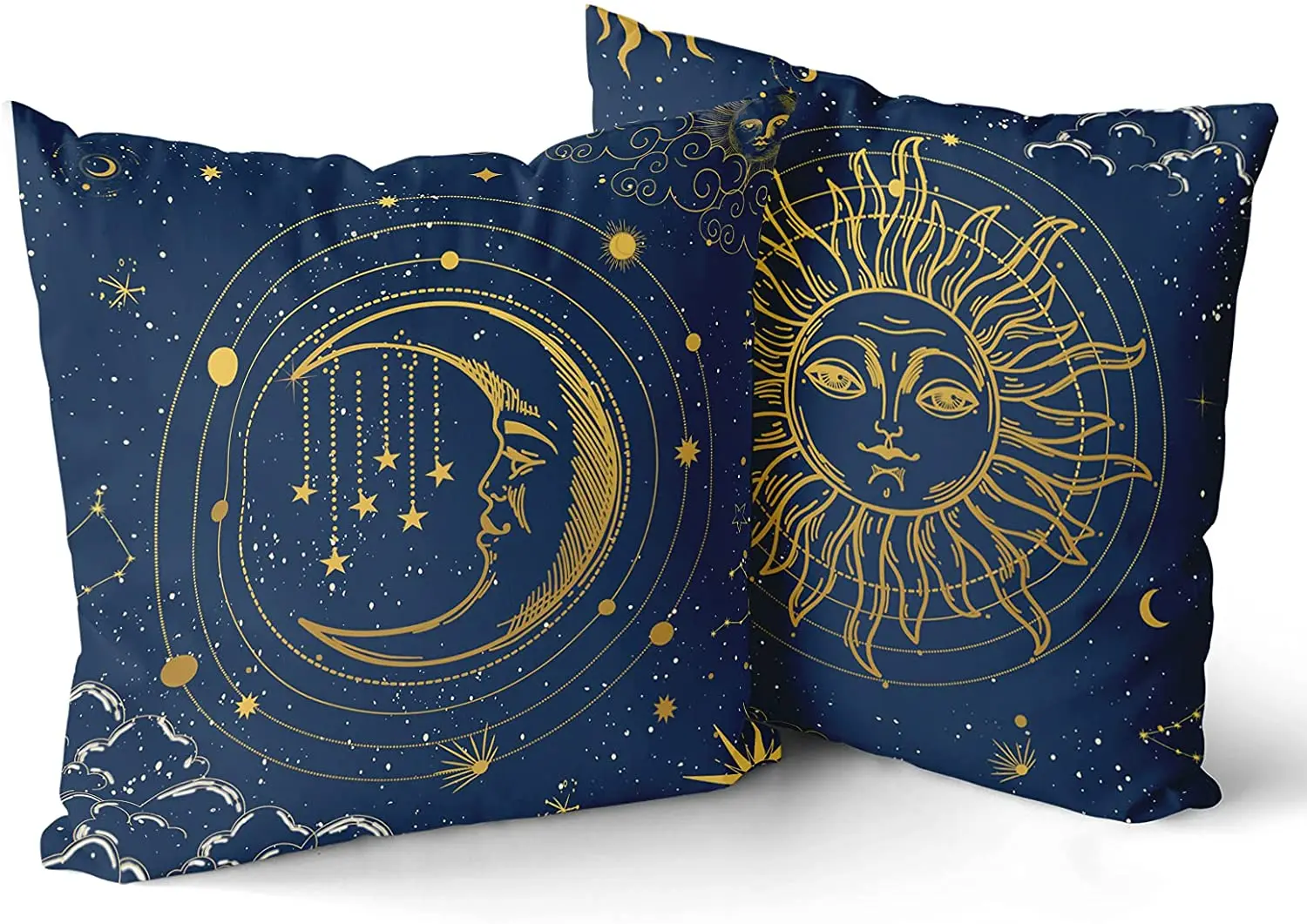 

Sun Moon Pillow Cover Set of 2 Blue Starry Sky Universe Pillowcase Super Soft Cushion Covers for Sofa Couch Bed Car 18X18 Inch